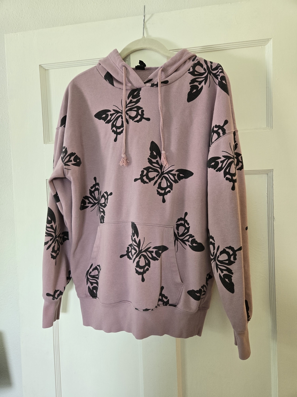Women's Pink Butterfly Print Hoodie Sweater